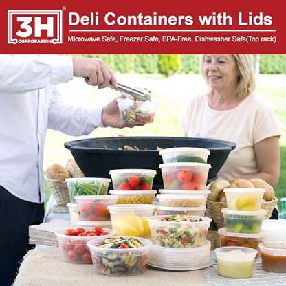 8 oz Food Storage Containers with Lids (240 Set/480 Piece) Small Deli Containers for soup, Freezer Microwave Safe, BPA-Free Plastic, Stackable Snack Leakproof Leftover Organizers - size: 8 oz - 240 Sets