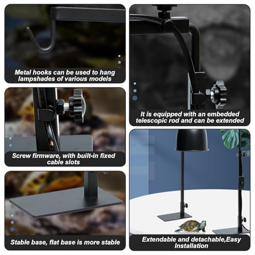 Reptile Lamp Stand Detachable & Extendable Metal Aquarium Light Riser with Hook and Stand Width Height Adjustable for Amphibian Terrarium Aquarium Tank|Terrarium Heat Lamps Mats