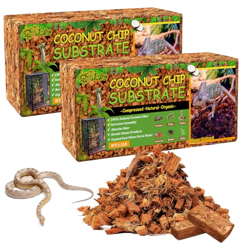 Riare 2 Pack Natural Coconut Chip Substrate for Reptiles- Compressed Coconut Husk Reptiles Bedding, Coco Husk Chip Terrarium Substrate for Snakes, Tortoises, Ball Python, Frogs, Bearded Dragon, Lizard - color: 2 Pack