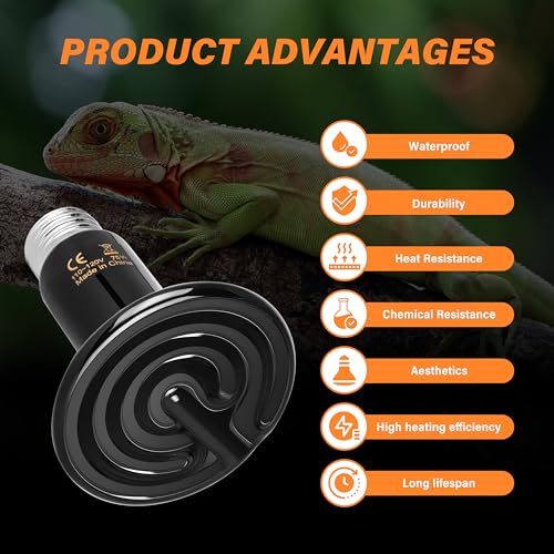 Simple Deluxe 75W Ceramic Heat Emitter Reptile Heat Lamp Bulb No Light Emitting Brooder Coop Heater for Amphibian Pet & Incubating Chicken, 2 Pack - size: 75W, style: 2 Pack