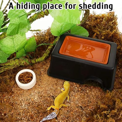 Hamiledyi 2PCS Reptile Feeding Box Snake Breeding Box Transparent Animal Habitat Cage and 4 Pcs Humid Hide for Leopard Gecko Moist Reptile Hide Box for Young Lizard Shedding