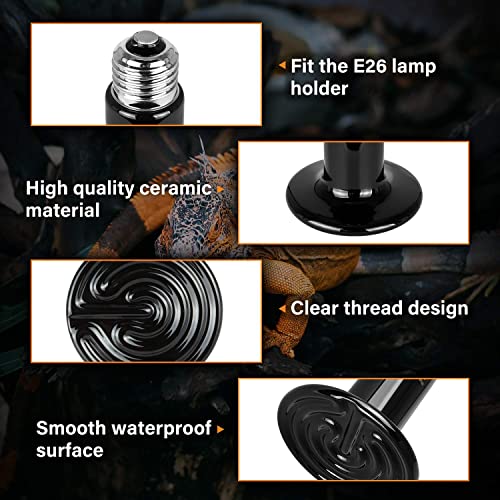 Simple Deluxe 25W Ceramic Heat Emitter Reptile Heat Lamp Bulb No Light Emitting Brooder Coop Heater for Amphibian Pet & Incubating Chicken, Black, 1-Pack - size: 25 Watts, style: D-75mm-1 Pcs