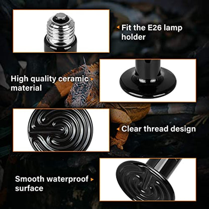 Simple Deluxe 25W Ceramic Heat Emitter Reptile Heat Lamp Bulb No Light Emitting Brooder Coop Heater for Amphibian Pet & Incubating Chicken, Black, 1-Pack - size: 25 Watts, style: D-75mm-1 Pcs