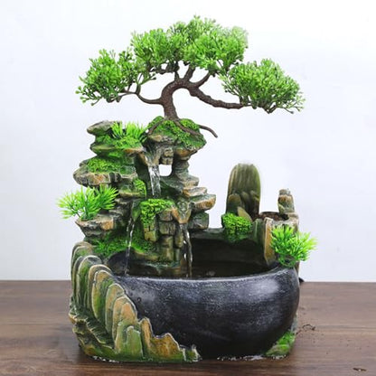 11-Inch Tabletop LED Waterfall Fountain with Mist Effect – Quiet Resin Rockery Indoor Fountain for Bedroom, Office, Meditation & Home Décor