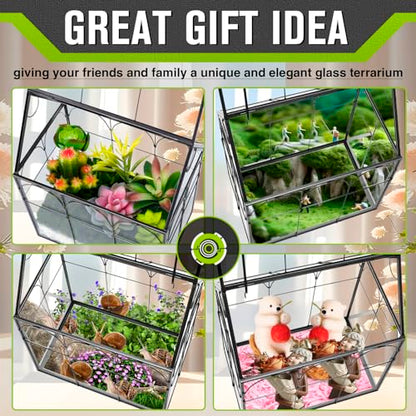Glass Geometric Plant Terrarium - House Shaped Terrarium Kit with Lid for Succulent Ferns Moss Snails Air Planter, Glass Greenhouse Indoor for Home Garden Office Decor DIY, Tabletop Terrarium Only