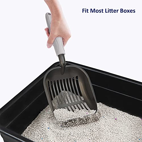 WePet Cat Litter Scoop, Non-Stick Plated Aluminum Alloy Sifter, Kitty Durable Metal Scooper, Deep Shovel, Long Handle, Kitten Pooper Lifter, Size Large, Coated Black Body with Grey Handle - color: #05 Grey, size: Large