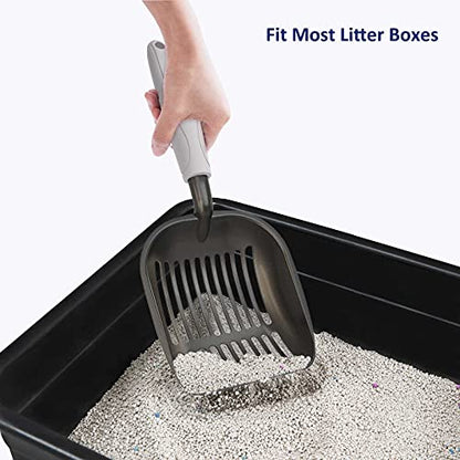 WePet Cat Litter Scoop, Non-Stick Plated Aluminum Alloy Sifter, Kitty Durable Metal Scooper, Deep Shovel, Long Handle, Kitten Pooper Lifter, Size Large, Coated Black Body with Grey Handle - color: #05 Grey, size: Large
