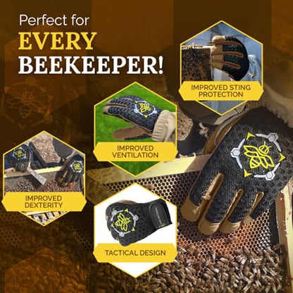 Professional Beekeeping Gloves, Premium 5mm Goatskin w/Patented Ventilation & Dexterity - Beekeeping Supplies - color: Off-white, size: X-Small