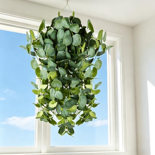 2pcs Artificial Hanging Plants Fake Eucalyptus Hanging Plant Artificial Greenery Vine Outdoor Plastic Plants (2, Green)