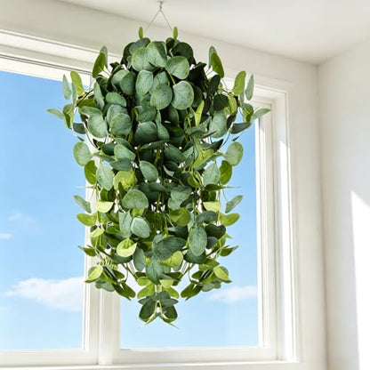 2pcs Artificial Hanging Plants Fake Eucalyptus Hanging Plant Artificial Greenery Vine Outdoor Plastic Plants (2, Green)