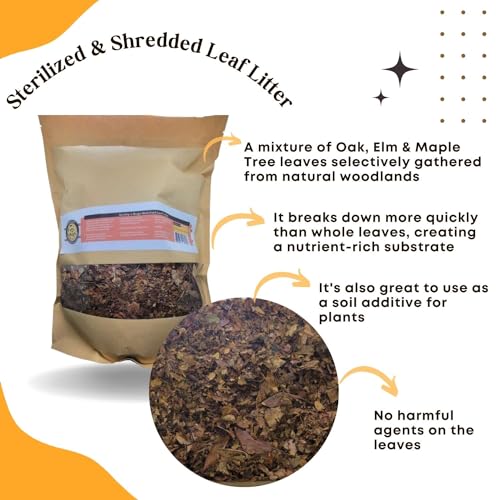 SCOTTY'S BUGS Mulched Leaf Litter for Reptiles, Isopods Live & Snails, Isopod Substrate, Terrarium Bedding, Organic Leaves from Natural Woodlands, 12-Ounce Pack - size: 12oz