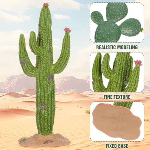 ULTNICE Fake Cactus Statues, 2pcs Realistic Artificial Cactus Figurine for Reptile Aquarium, Simulated Succulent Plant, Indoor Living Decor, Office Desk Decoration, 5.5 Inch Pots