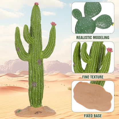 ULTNICE Fake Cactus Statues, 2pcs Realistic Artificial Cactus Figurine for Reptile Aquarium, Simulated Succulent Plant, Indoor Living Decor, Office Desk Decoration, 5.5 Inch Pots