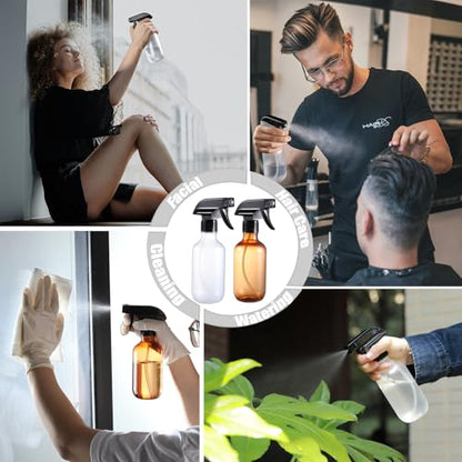 Spray Bottles 2 Pack 10 oz Refillable Plastic Squirt Bottle for Liquid | Fine Mist Water Spray Bottle with Adjustable Stream Nozzle BPA-free Spray Bottle for Hair, Plant, Cleaning, Pet Training - color: Frosted & Amber