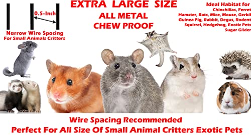 Extra Large Wrought Iron Chew-Proof 4-Levels Narrow Bar Spacing Ferret Chinchilla Squirrel Sugar Glider Rats Mices Rabbit Squirrel Hamster Cage Easy Clean Pull Out Tray with Removable Rolling Stand - color: White Vein, size: 32"L x 19"W x 60"H With 1/2" S