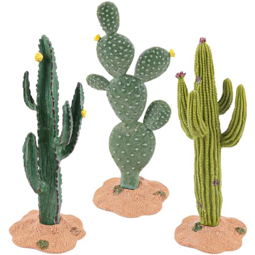 DOERDO 3 Pcs Resin Cactus Decor Simulation Cactus Plant Landscaping Decoration for Tortoise Lizard Gecko Bearded Dragon, 5.5x2 Inch