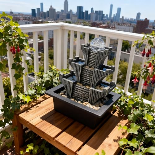 Tabletop Waterfalls Mountain with Pagoda Stepped & Spining Orb, Indoor Soothing Zen Fountain s for Home Office Relaxation - color: Style 4