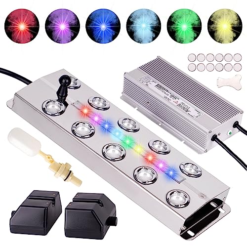 Ultrasonic Fogger 10 Head Ultrasonic Mist Maker Fogger Pond Mister Fogger with Float for Halloween Decorations Aquarium Fish Tank Terrarium Greenhouse Plants Fountain, 19.8 lb/h (9000ml/h)