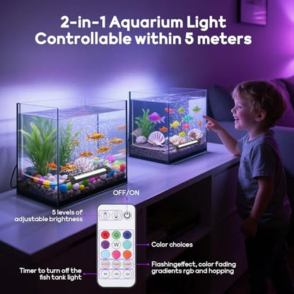 Fish Tank Bubbler Light for Aquarium: 2-in-1 Aquarium Grow Light with APP & Remote Control for Aquatic Pet Enthusiasts - RGB Changing Fish Lamp for 2-5 Gollon Freshwater Saltwater Tank Decor - size: 5.3 inch (2-in 1 with APP)
