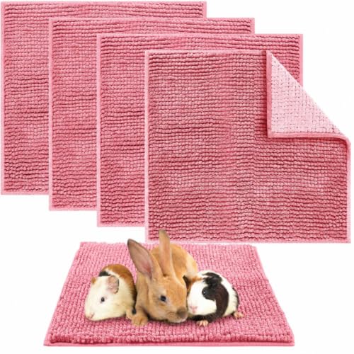 Amylove 4 Pcs Guinea Pig Cage Liner 12 x 12 Inch Washable Chenille Pee Pads Pet Dog Cat Bedding Training Mat Reusable for Small Animals Puppy Bunny Hamster Chinchilla - color: Pink, size: 12 x 12 Inch, style: Low Pile Chenille