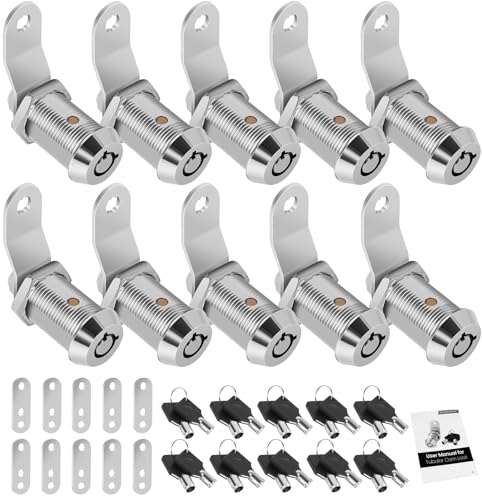 10 Pack Cabinet Lock with Keys, 1" RV Storage Locks Keyed Alike, RV Locks for Storage Door, Camper Toolbox RV Cam Locks with Manual(10Pack, 1 Inch) - color: Chrome - 10 Pack, size: 1 Inch