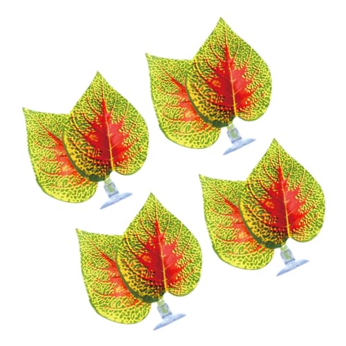 Hemoton 4pcs Aquarium Fake Plants Purple Perilla Leaves with Suction Cups Artificial Terrarium Plant Decorations for Fish Tank Landscaping Reptile Tank Ornaments
