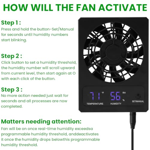 Reptile Ventilation Fan, Auto Temperature/Thermometer Control LED Digital Humidity Gauge, °C/°F Switchable Dehumidifier for Reptile Tank, Rainforest, Ecological Pet Rearing Box (Automatic Humidity)
