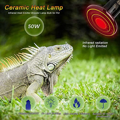 50W Ceramic Heat Emitter Che Bulb Reptile Heat Lamp No Light Emitted Pet Brooder Coop Heater Heat Bulb Black-2 Pack