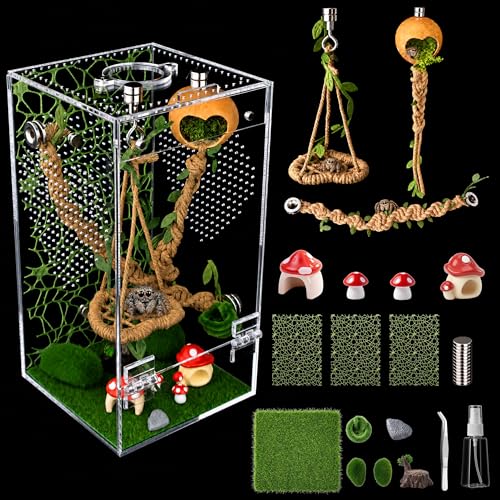 Jumping Spider Enclosure Kit, Pre-Assembled Acrylic Spider Terrarium with Magnetic Door, 19PCS Accessories, Starter Habitat for Jumping Spiders 4.8 x 4.8 x 9.25 Inches