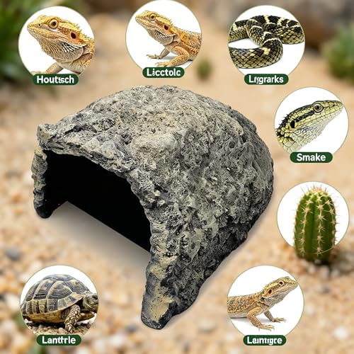 Large Natural Rock Cave Decor for Reptiles & Amphibians, Hideout Habitat Hide Cave for Bearded Dragons Lizards Snakes Turtles Geckos, Terrarium Aquarium Ornament Shelter for Small Pets