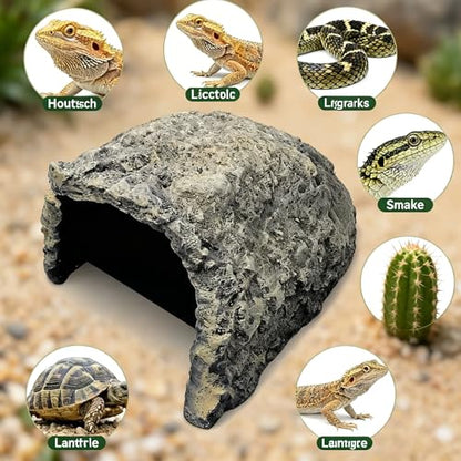 Large Natural Rock Cave Decor for Reptiles & Amphibians, Hideout Habitat Hide Cave for Bearded Dragons Lizards Snakes Turtles Geckos, Terrarium Aquarium Ornament Shelter for Small Pets