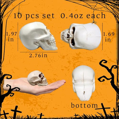 Plastic Realistic Miniature Skulls, Halloween Decoration 10pcs Spooky Small Skeleton Head for Diorama Terrarium Haunted House