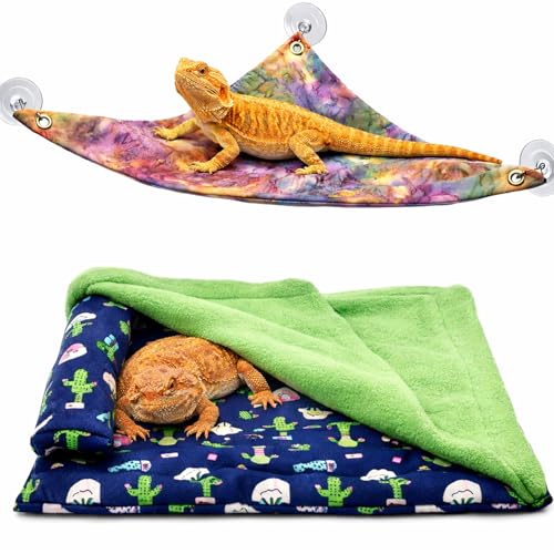 Mechpia Bearded Dragon Tank Accessories, Reptile Bedding Hammock Soft Fabric Warm Sleeping Pillow with Cover Substrate for Bearded Dragon Leopard Gecko Lizard
