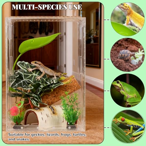 Crested Gecko Tank Accessories, Reptile Decor,Reptile Hanging Plants Vines with Coconut Shell Ladder Hideout Hermit Crab Decor for Lizard, Chameleon Cage, Snakes, Hermit Crab, Leopard Gecko (Decor-1)