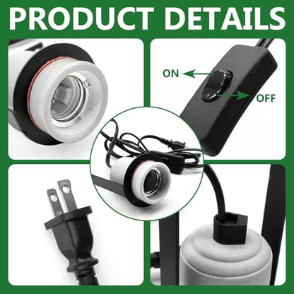 2 Pcs Reptile Ceramic Heat Lamp Holder,Reptile Light Fixture with Thermometer,Pet Terrarium Heat Lamp Bulb Socket Bracket for for Bearded Dragon Lizard Snake Tortoise - size: 3.5*2.4*4.5IN | 2PCS