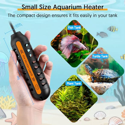 QZQ Aquarium Heater, 25W Adjustable Fish Tank Heater with Digital Display, External Temperature Controller, Submersible Turtle Tank Heater for 3-5 Gallon Tanks - size: 25W