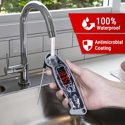 TempPro TP19 Waterproof Digital Meat Thermometer for Grilling with Ambidextrous Backlit & Thermocouple Instant Read Kitchen Cooking Food Thermometer for Candy Water Grill Smoker (Previously ThermoPro) - color: Grey