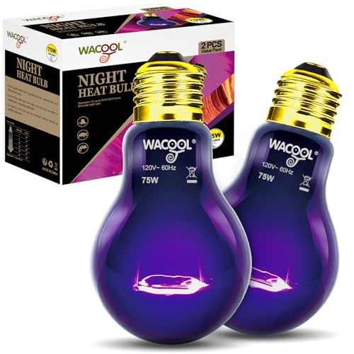 WACOOL 2Pack Reptile Night Heat Lamp, 75W Night Heat Lamp for Reptiles & Amphibians,Simulate Nature Moonlight Purple Night Light for Bearded Dragon Lizard Snake Crab