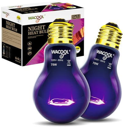 WACOOL 2Pack Reptile Night Heat Lamp, 75W Night Heat Lamp for Reptiles & Amphibians,Simulate Nature Moonlight Purple Night Light for Bearded Dragon Lizard Snake Crab