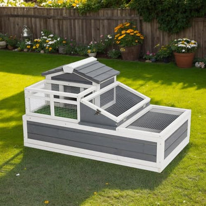 3-Room Tortoise House Habitat with Balcony & 2 Stories, Wooden Tortoise Enclosure Indoor & Outdoor with Ramp, Openable Roof, Shelf Storage for Small Animals, 44.1" x 25.6" x 23.2"