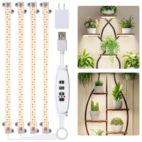 Hywyimlait LED Grow Light Strips for Indoor Plants Full Spectrum 3500K, 192 LEDs Plant Light Bar with 3/9/12H Timer, 10 Dimmable Levels for Seedling Succulent, 13 Inches, 4 Head - color: 3500K Warm, size: 13Inch 4 Strip 1 Pack