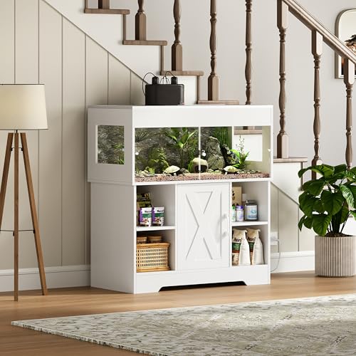 Herture 40 Gallon Reptile Terrarium Tank with Storage Cabinet, Reptile Tank with Stand, for Leopard Geckos, Corn Snakes, Juvenile Pets, Sliding Acrylic Doors, Mesh Top, Power Outlet, White PX03RTW - color: White, size: 40 Gallon