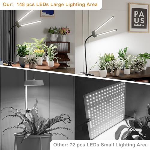 LED Grow Light,Super Bright 6000K White Full Spectrum Clip Plant Growing Lamp with Rotatable Dual Head for Indoor Desk Plants,Dimmable & Timer 4/8/12H,High Power Output for Faster Growth,1-Head - size: 1 Tube