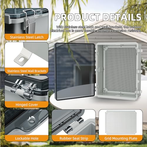 Joinfworld Outdoor Cable Enclosure 19.7x15.7x7.9 Waterproof Junction Box | Weatherproof ABS Box with DIN Rail & Glands for Starlink, Outdoor WiFi, Solar, Pump Controller & DIY Projects - size: 19.7"x15.7"x7.9" Clear
