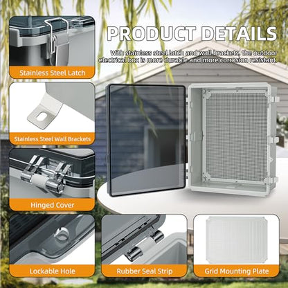 Joinfworld Outdoor Cable Enclosure 19.7x15.7x7.9 Waterproof Junction Box | Weatherproof ABS Box with DIN Rail & Glands for Starlink, Outdoor WiFi, Solar, Pump Controller & DIY Projects - size: 19.7"x15.7"x7.9" Clear