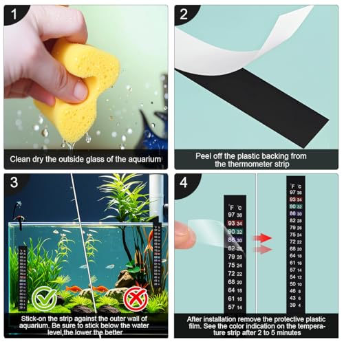 Aquarium Thermometer Strips, Adhesive Kombucha Beer Brewing Temperature Strip, Stick On Strip Thermometer Sticker for Fish Tank/Fermentation Jar (39 to 97℉/4 to 36℃) Terrarium Water Temperature Test - size: 4 Count (Pack of 1)