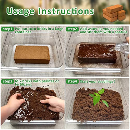 Riare 6pcs Organic Coco Coir Bricks Soil Blocks- 100% Natural Compressed Coco Peat Brick Coconut Fiber Substrate with Low EC& pH Balance, High Expansion Coco Coir Pith Coconut Husk for Garden - color: Pack of 6