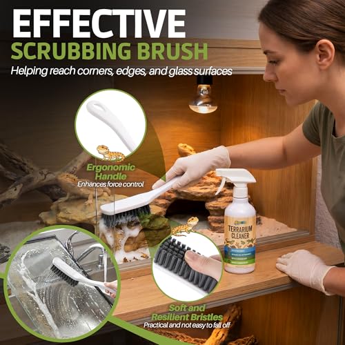 Bearded Dragon Tank Cleaner Kit with Brush, 16oz Reptile and Amphibian Habitat Cleaning Kit for Turtle, Gecko, Lizard Terrarium, Quickly Removes Waste and Messes