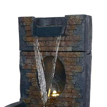 Alpine Corporation TZL398 40" Stone Wall Cascading Fountain with LED Lights, Elegant Outdoor Water Feature for Garden, Patio, Backyard & Home Decor, Relaxing Waterfall Fountain, Gray - style: 40"H - Gray Stone Wall w/ LEDs