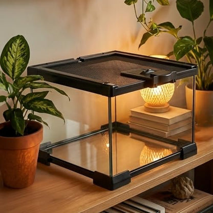 Small Glass Reptile Enclosure,8x8x6 Tarantula Enclosure with Lockable Sliding Screen Top - Full View Insects Breeding Box Small Amphibians Cage for Leopard Gecko, Frog, Hermit Crab, Isopods - color: Glass, size: 8x8x6
